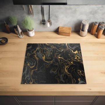 Inductie beschermer - Gouden Rivieren in Zwart Marmer