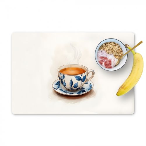 Placemat vinyl - Theekop - Bladeren - Blauw