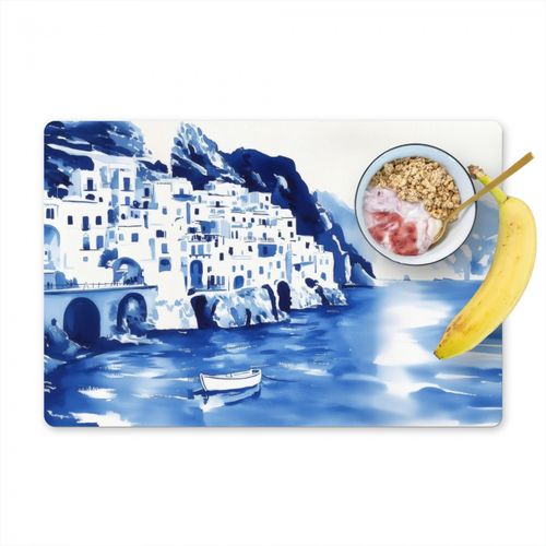 Placemat vinyl - Dorp - Rotswand - Roeiboot - Water