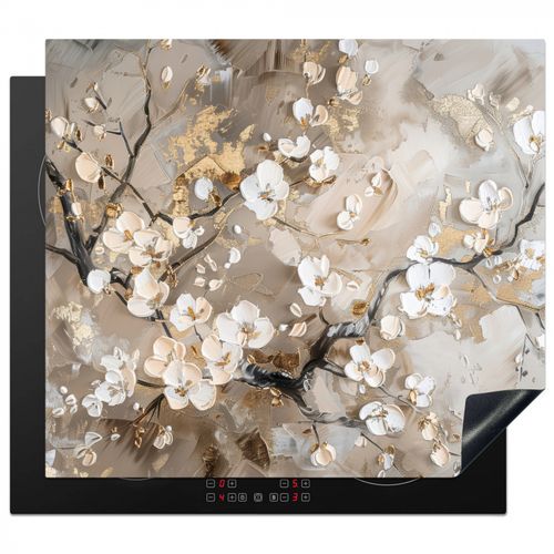 Inductie beschermer - Bloemen - Wit - Goud - Beige  - Luxe