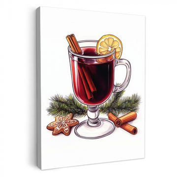 Canvas schilderij - Wijn - Drinken - Gluhwein - Winter - Illustratie - Kerst