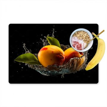 Placemat vinyl - Mango - Fruit - Water - Zwart - Bladeren