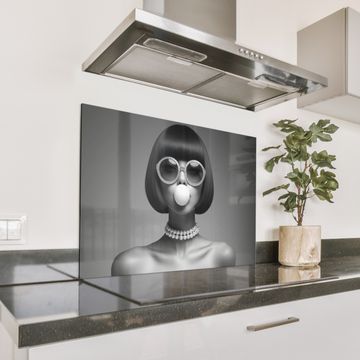 Spatscherm Aluminium - Vrouw - Zwart Wit - Ketting - Zonnebril