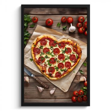 Poster met lijst - Pizza - Hart - Pepperoni - Tomaat