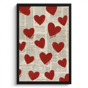 Poster met lijst - Hartjes - Krant - Loveyou