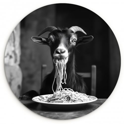 Muurcirkel - Geit - Bord - Spaghetti - Zwart Wit