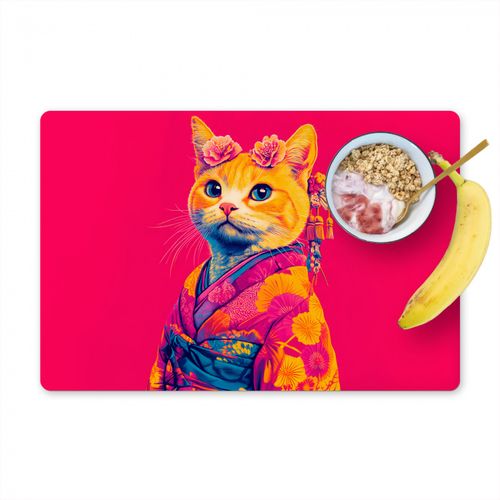 Placemat vinyl - Kat - Kimono - Bloemen - Roze