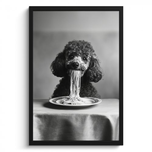 Poster met lijst - Poedel - Hond - Zwart - Wit - Schattig - Pasta
