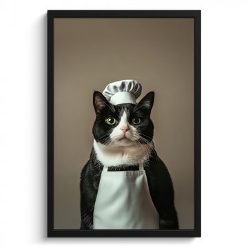 Poster met lijst - Kat - Kokskleding - Zwart - Wit