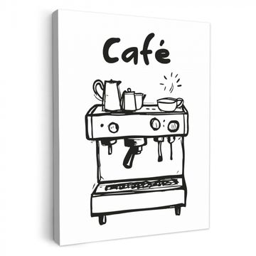 Canvas schilderij - Illustratie - Café - Koffiemachine - Kopjes