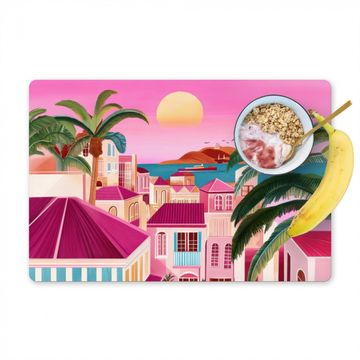 Placemat vinyl - Stad - Roze - Palmbomen