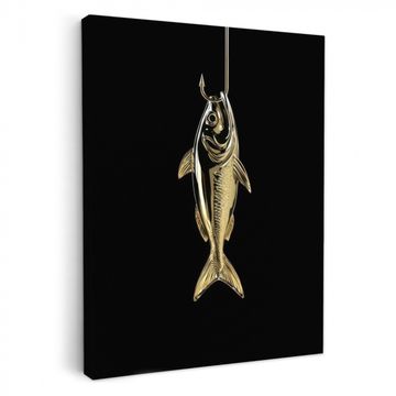Canvas schilderij - Goud - Vis - Haak - Zwart