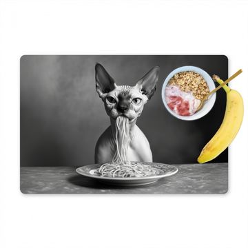 Placemat vinyl - Sphynx - Kat - Dieren - Humor - Spaghetti - Zwart Wit