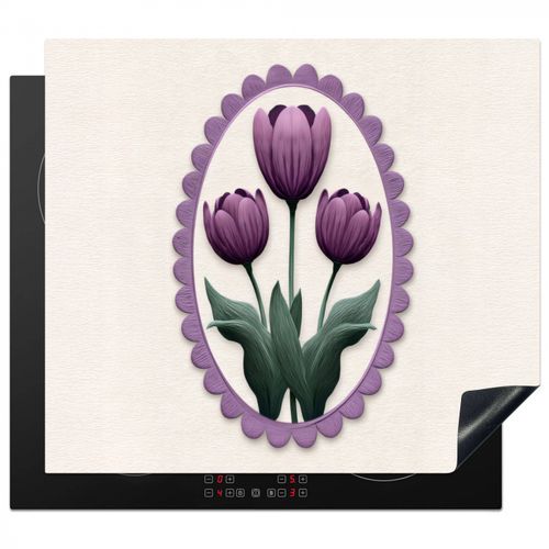 Inductie beschermer - Tulpen - Paars - Lijst - Bladeren