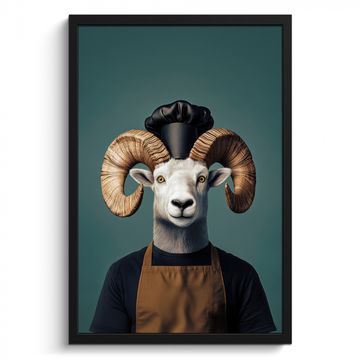 Poster met lijst - Geit - Hoorns - Kokskleding