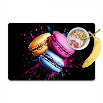Placemat vinyl - Macarons - Dessert - Graffiti - Kleurrijk - Roze - Blauw - Geel