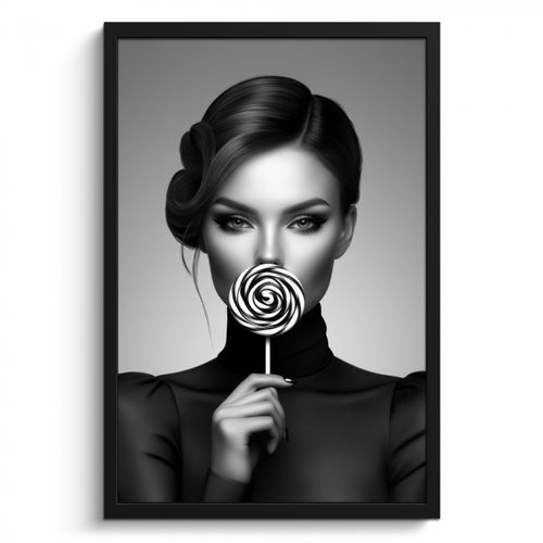 Poster met lijst - Vrouw - Lolly - Zwart