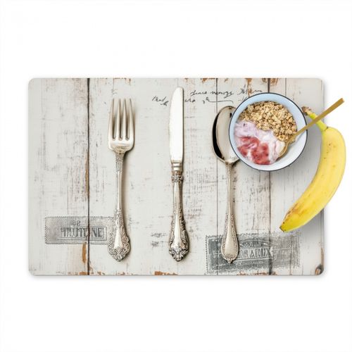 Placemat vinyl - Zilver - Bestek - Hout