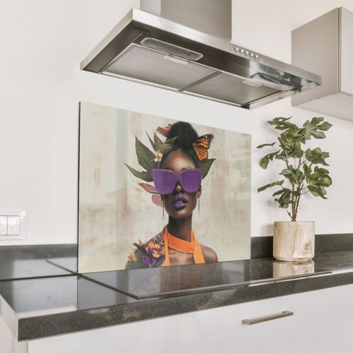 Spatscherm Aluminium - Vrouw - Zonnebril - Vlinder - Bloemen