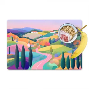 Placemat vinyl - Landschap - Paars - Pastel - Huizen