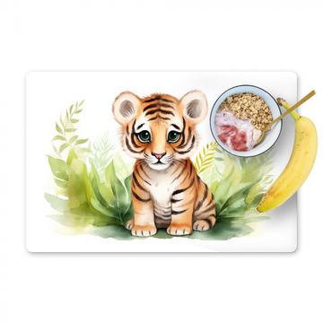 Placemat vinyl - Tijger - Planten - Kind - Watercolor - Wilde dieren