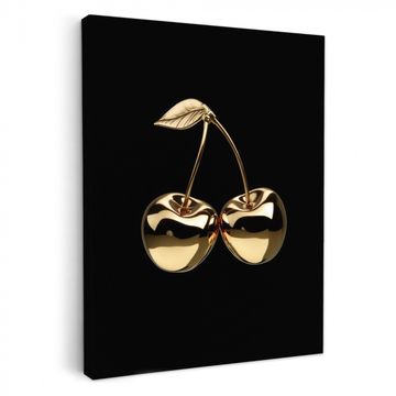 Canvas schilderij - Kersen - Zwart - Goud - Chrome