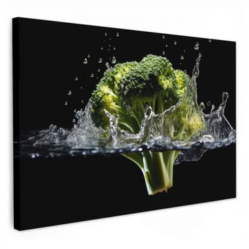 Canvas schilderij - Broccoli - Groen - Water - Zwart