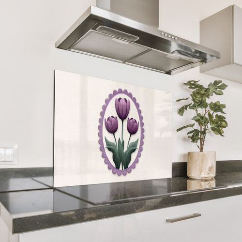 Spatscherm Aluminium - Tulpen - Paars - Lijst - Bladeren