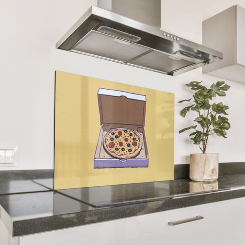 Spatscherm Aluminium - Pizza - Doos - Salami - Illustratie