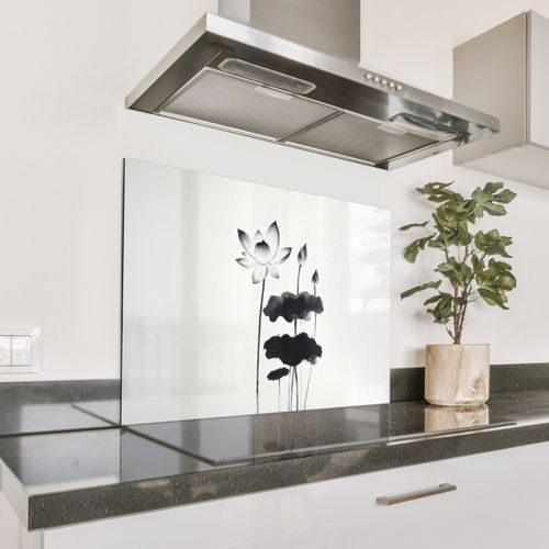Spatscherm Aluminium - Bladeren - Zwart - Lotusbloem - Minimalitisch