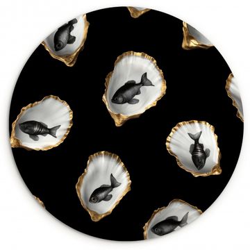 Muurcirkel - Oesters - Zwart - Vissen - Goud