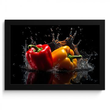 Poster met lijst - Paprika - Water - Zwart - Groente - Rood - Geel