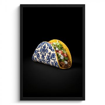 Poster met lijst - Taco - Vlees - Salade - Delftsblauw - Motief