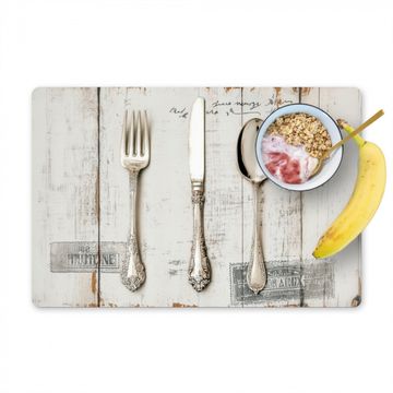 Placemat vinyl - Zilver - Bestek - Hout