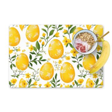 Placemat vinyl - Bloemen - Paaseieren - Geel
