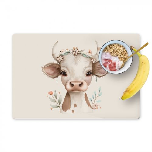 Placemat vinyl - Koe - Bohemian - Kalfje - Bloemen