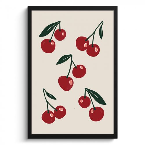 Poster met lijst - Kersen - Blaadjes - Rood