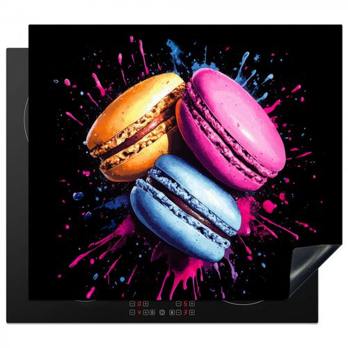 Inductie beschermer - Macarons - Dessert - Graffiti - Kleurrijk - Roze - Blauw - Geel
