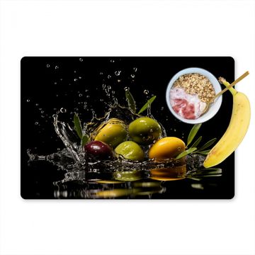Placemat vinyl - Olijven - Groen - Water - Zwart