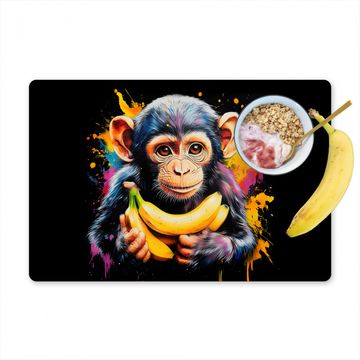 Placemat vinyl - Aap - Graffiti - Kleurrijk - Bananen - Modern