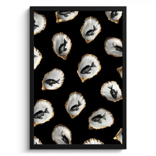 Poster met lijst - Oesters - Zwart - Vissen - Goud