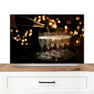 Spatscherm Aluminium - Lichtjes - Champagne - Dienblad - Glazen