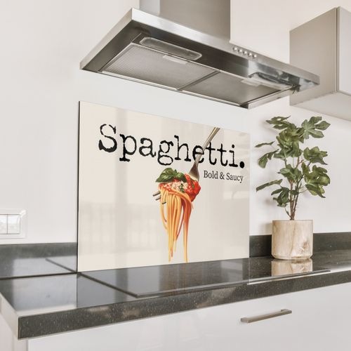Spatscherm Aluminium - Spaghetti - tomatensaus - Parmezaanse kaas