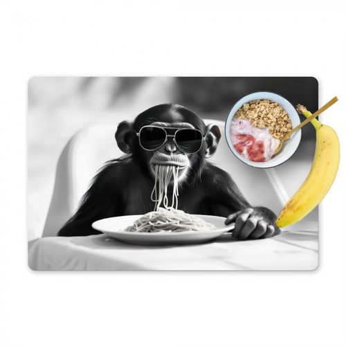 Placemat vinyl - Aap - Spaghetti - Zonnebril - Zwart wit - Cool - Dier