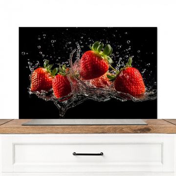 Spatscherm Aluminium - Aardbeien - Fruit - Rood - Water - Zwart