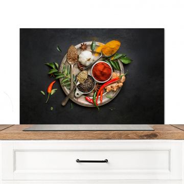 Spatscherm Aluminium - Kruidenmozaïek op Donker Canvas