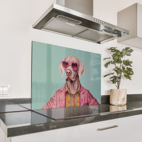 Spatscherm Aluminium - Hond - Overhemd - Bloemen - Bril
