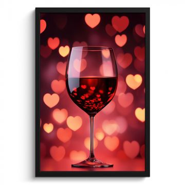 Poster met lijst - Rood - Wijn - Hartjes