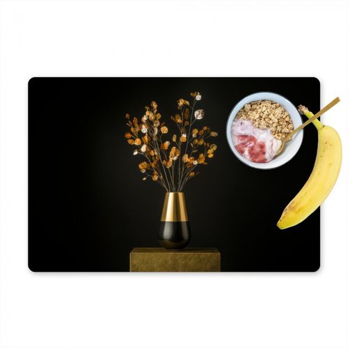 Placemat vinyl - Goudbruine - Bladeren - Vaas - Herfstachtig