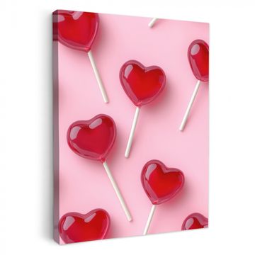 Canvas schilderij - Lollies - Hartjes - Roze